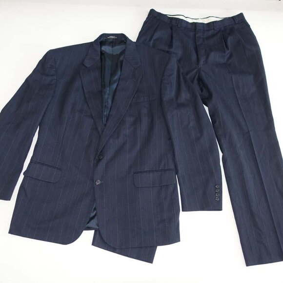 Stafford Men's Pinstripe 2 Button Suit Size 50 Long 38 x 31 Navy Blue Wool Blend - Picture 1 of 15